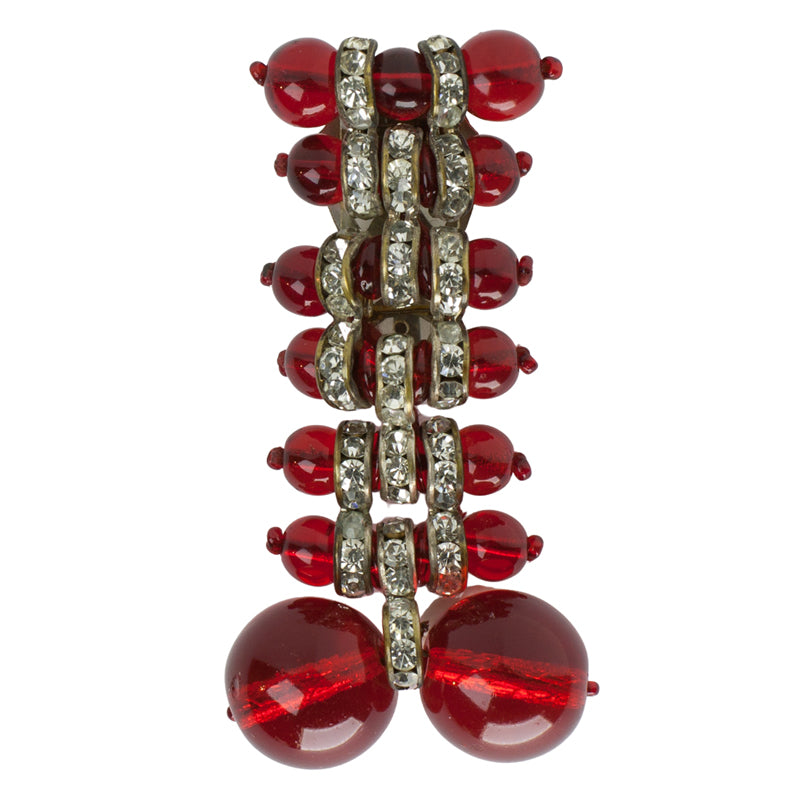 Miriam Haskell brooch (clip) with ruby glass beads & rondelles