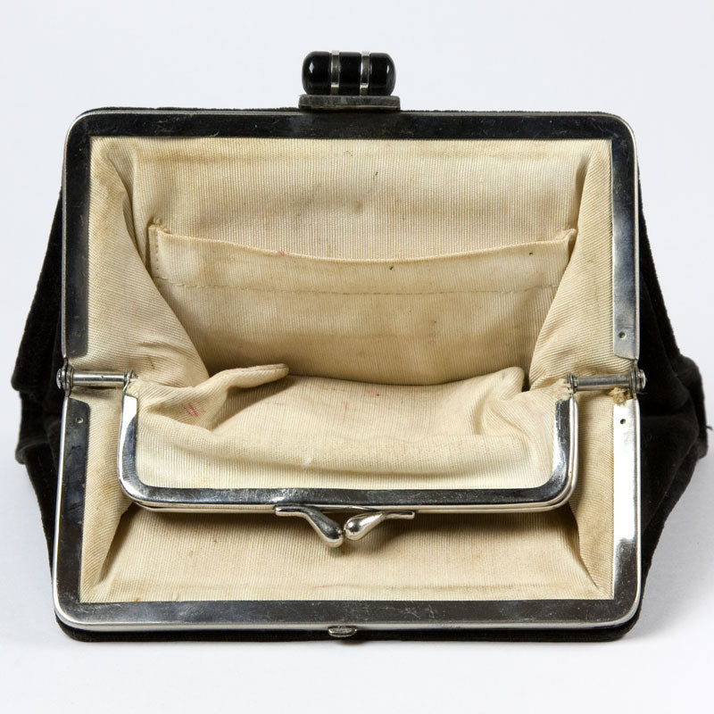 Vintage Clutch Purse  1920s Black Velvet Evening Bag