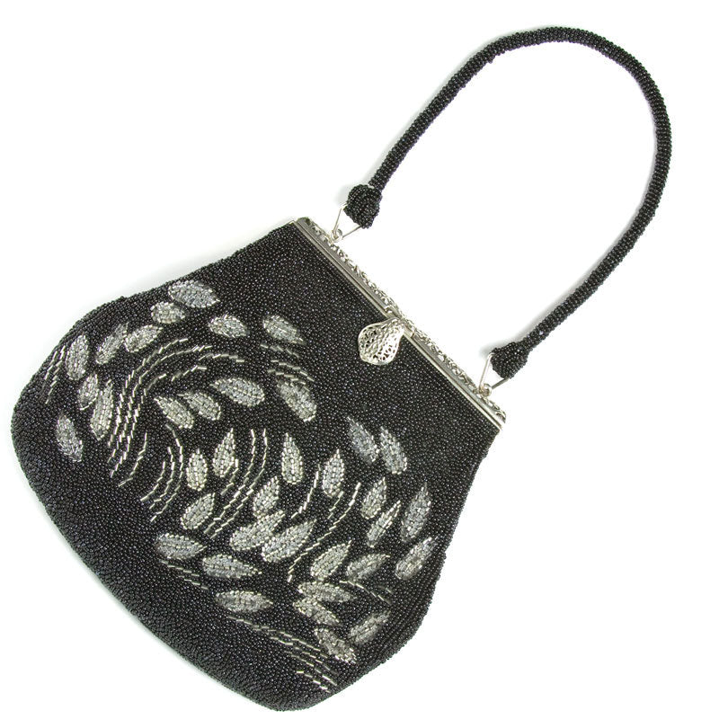 1930s Handbag  Black & Silver Beads with Silver Frame