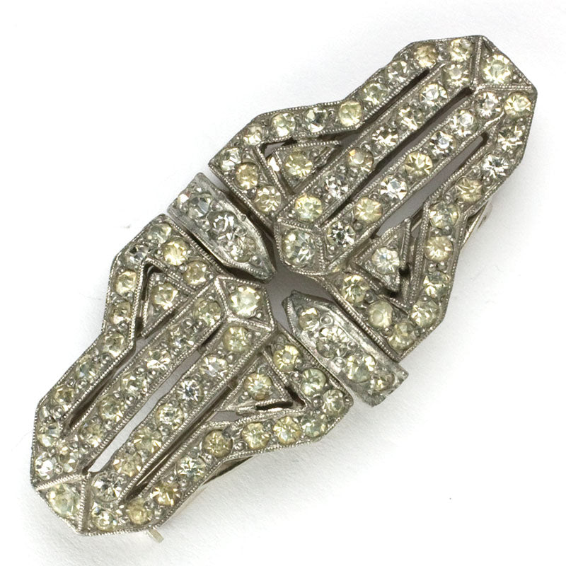 French brooch or pair of dress clips in diamante