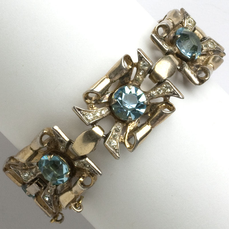 Coro bracelet with aquamarine & diamante set in gold-plated sterling