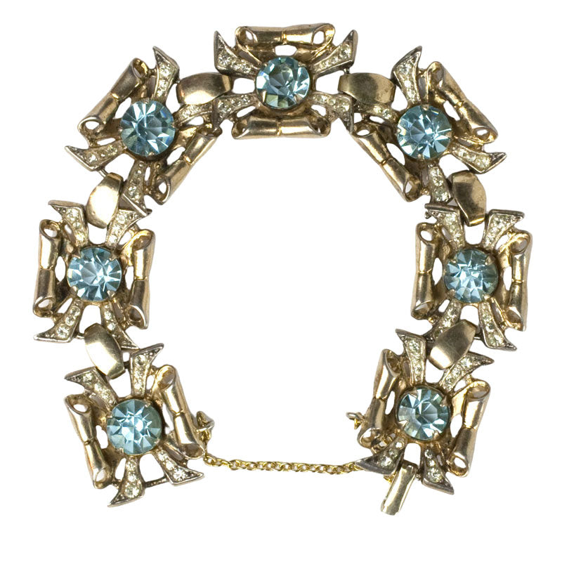 1940s Coro bracelet with aquamarine & diamante in gold