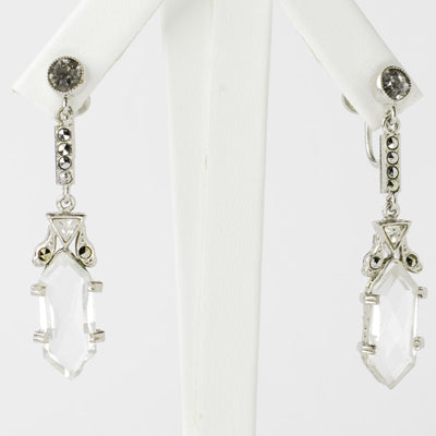 Dangling hexagon earrings with crystals & marcasites