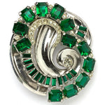 Circular vintage emerald & diamante brooch