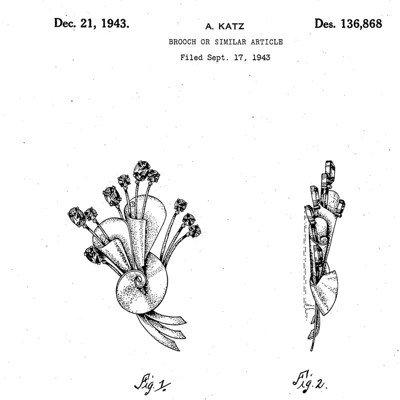 Design patent for Adolph Katz brooch