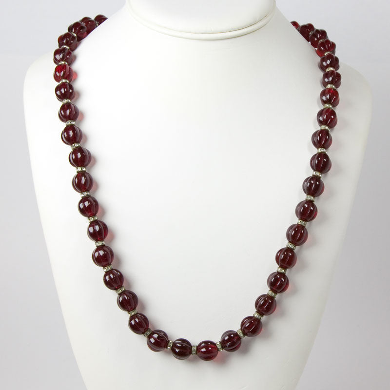 Vintage Very Long Red Black Bead Necklace, Glass Beads, 133 Cm, Flapper 
