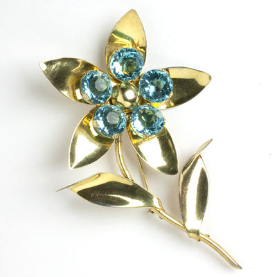 Aquamarine flower pin in gold-plated sterling