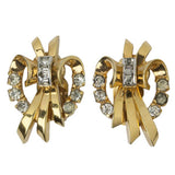 Diamanté & gold-plated ribbon 1940s earrings by Mazer