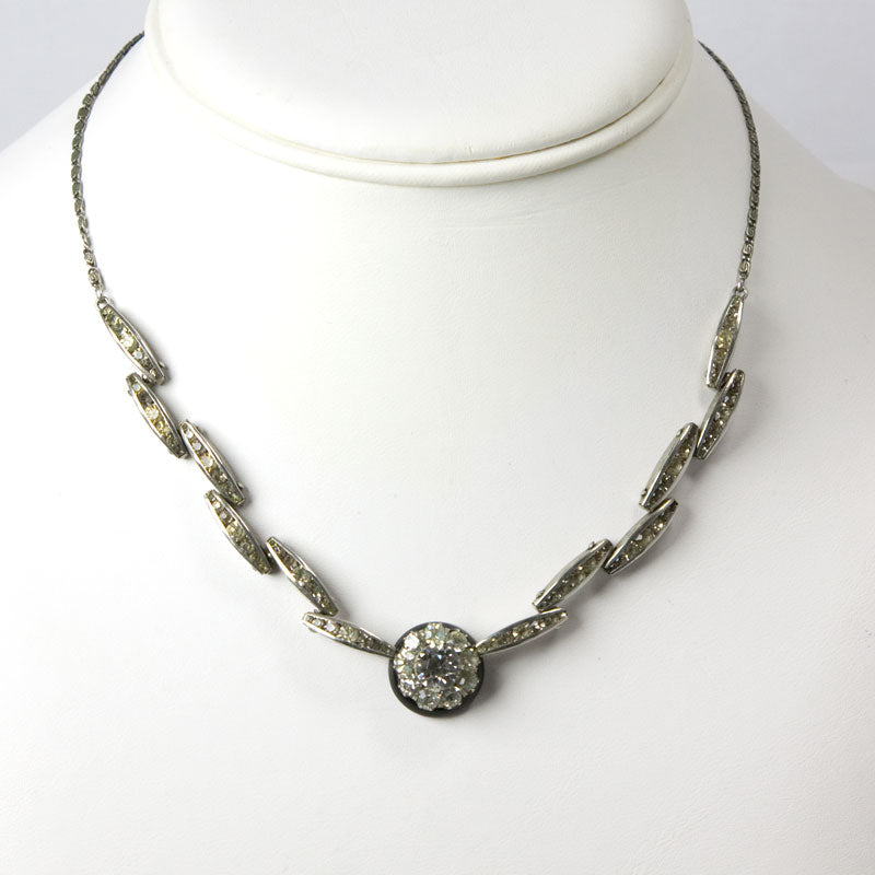 Plaque necklace with diamanté links & Bakelite