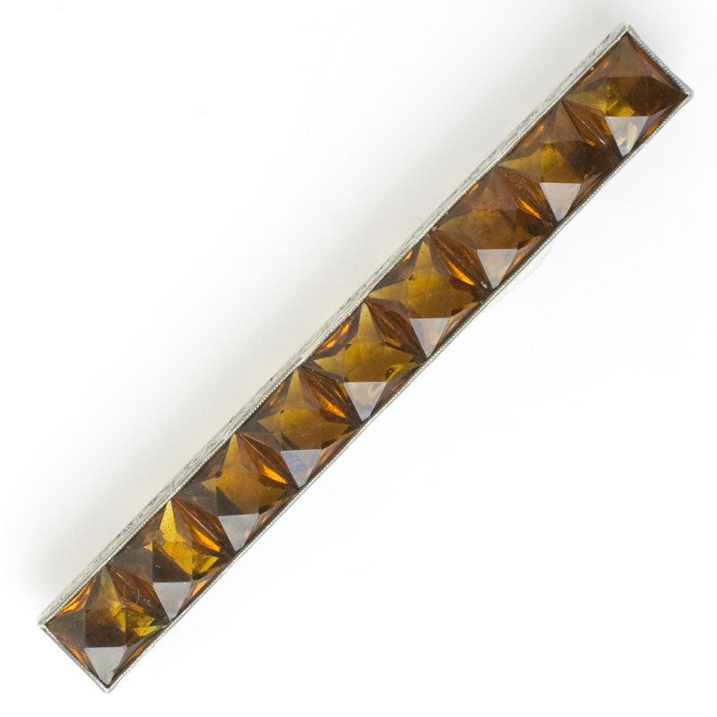 Art Deco bar pin with golden topaz in sterling