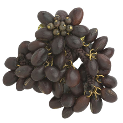 Miriam Haskell brooch with wooden coffee-bean-shaped beads