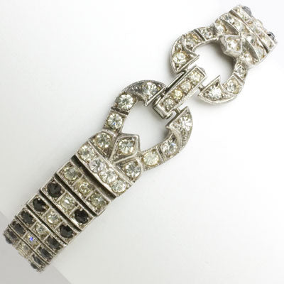 Wachenheimer sterling, 3 row bracelet with onyx & diamanté