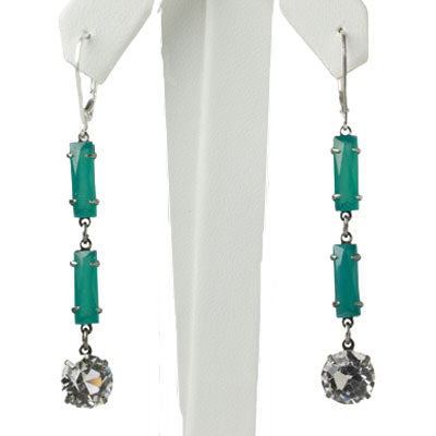 Art Deco dangle earrings with chrysoprase & crystal