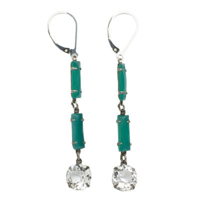 Chrysoprase & crystal dangling earrings