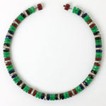 Front view of necklace w/faceted, colorful disks