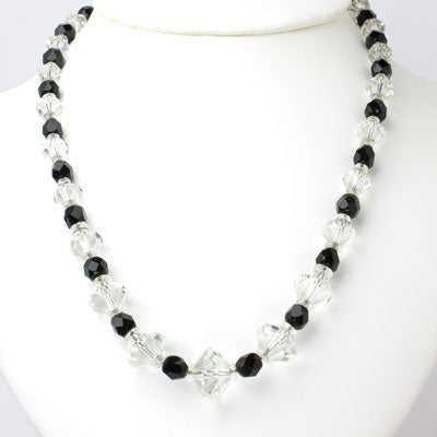 Crystal bead necklace with alternating onyx beads
