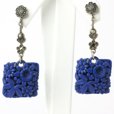 Lapis blue earrings with large 'carved' pendants