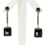 Black onyx dangle earrings with marcasites in sterling